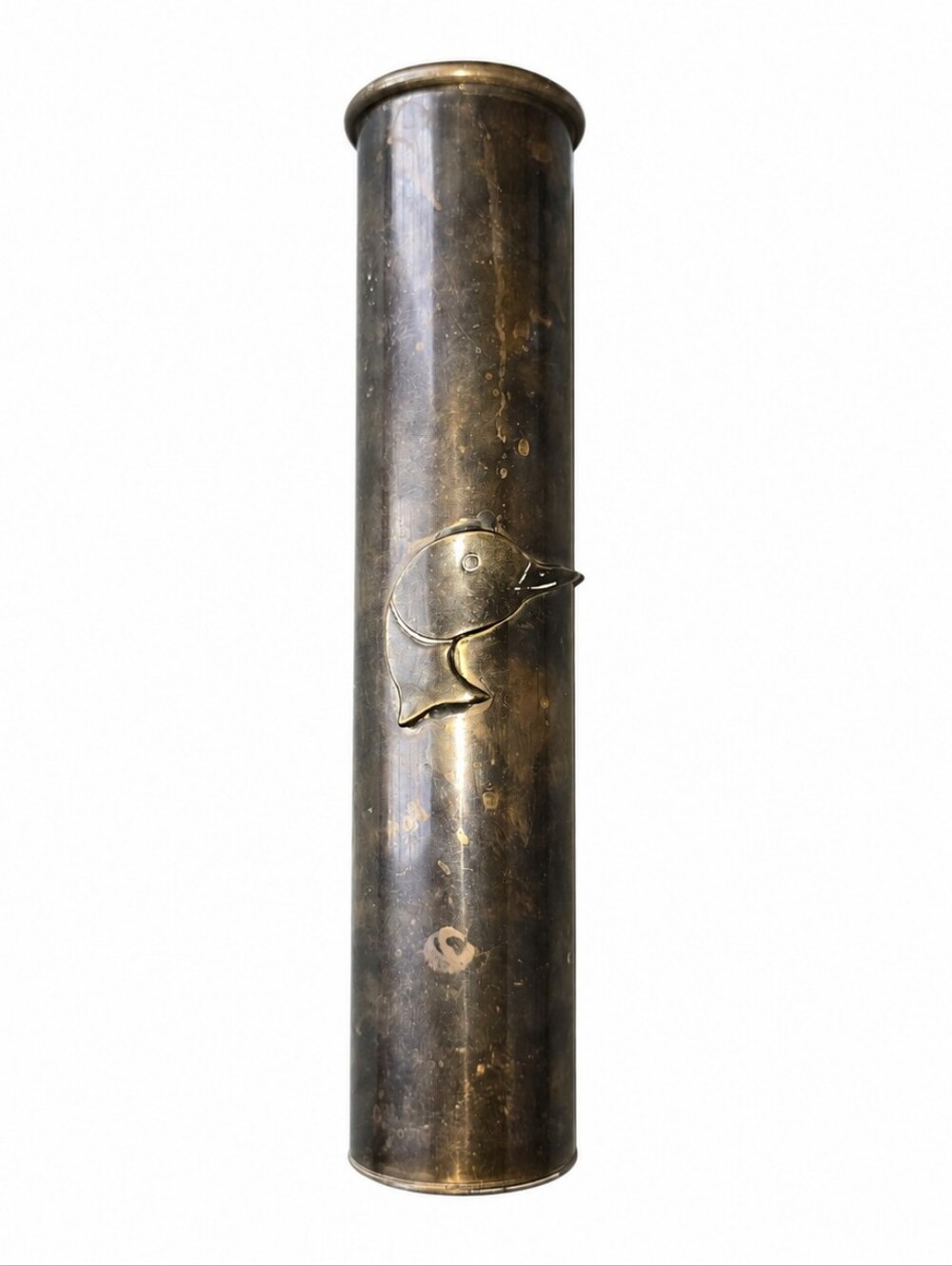 Vintage WWI Trench Art Brass Vase Shell Duck Mallard